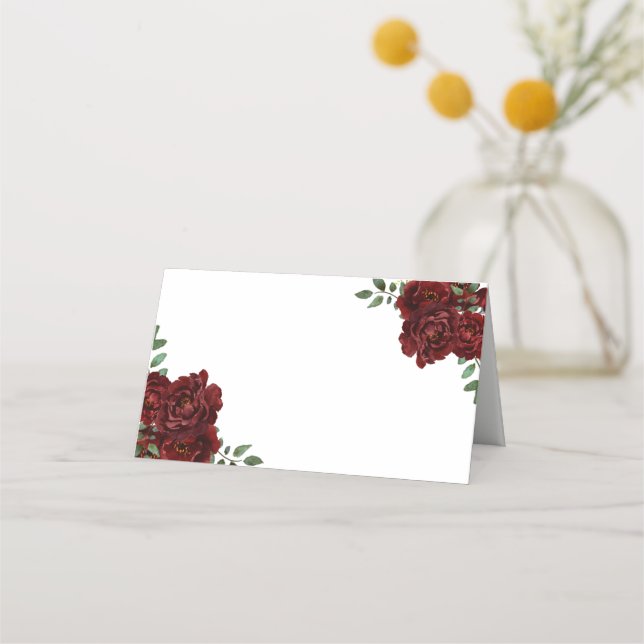 Burgundy Red Rose Table Name Place Card (Front)