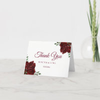 Burgundy Red Rose Wedding or Quinceanera Thank You
