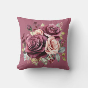 Burgundy Red Roses Classic Floral Cushion