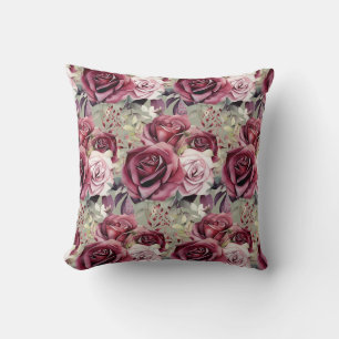 Burgundy Red Roses Classic Floral Cushion