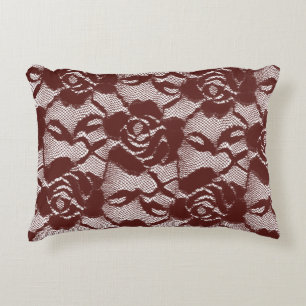 Burgundy Red Roses Lace Floral Decorative Cushion