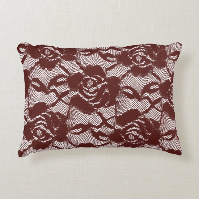 Burgundy Red Roses Lace Floral Decorative Cushion (Front)