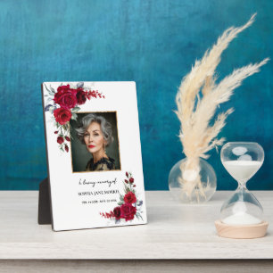 Burgundy Red Roses Memorial Photo Plaque