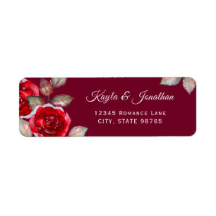 Burgundy Red Roses Watercolor Return Address