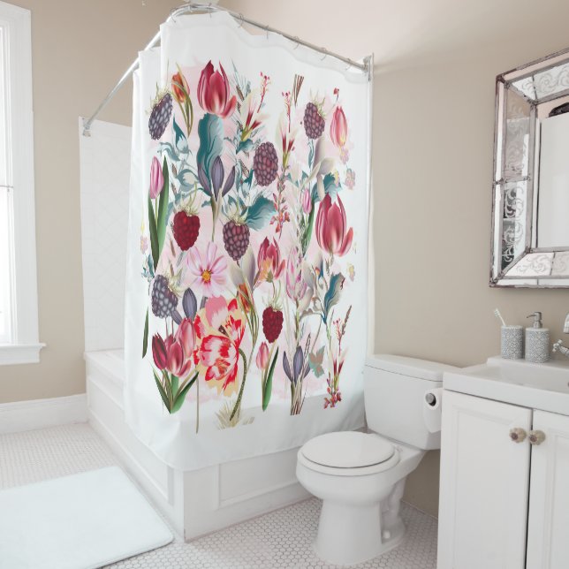 Burgundy Red Rustic Flowers Floral Nature Shower Curtain (In Situ)