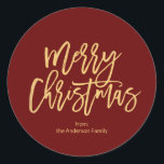 Burgundy Red Rustic Gold Merry Christmas Classic Round Sticker<br><div class="desc">Burgundy Red Rustic Gold Merry Christmas Classic Round Sticker</div>