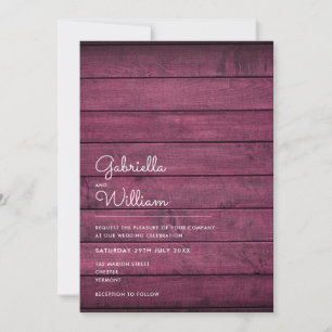 Burgundy Red Rustic Wood Wedding Invitation