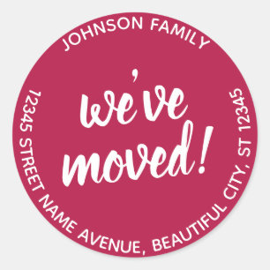 Burgundy Red Script We've Moved New Address Label