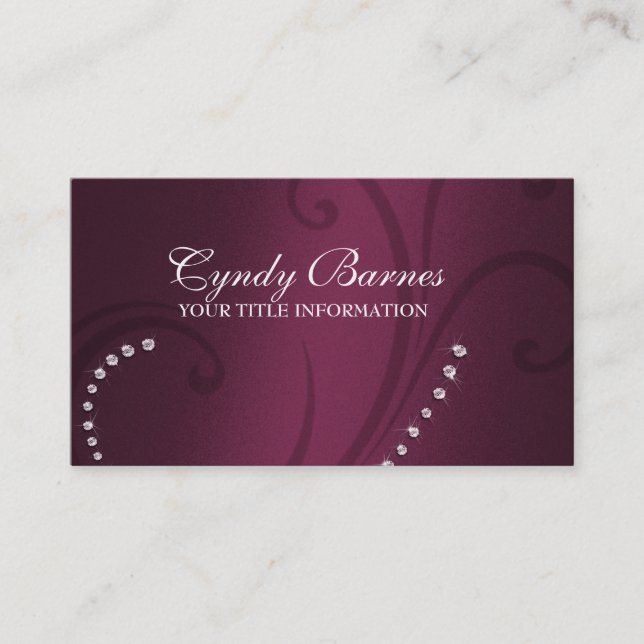 Burgundy Red Shimmer and Crystals Business Card (Front)