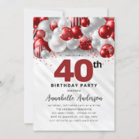 Burgundy Red Silver Balloon Glitter 40th Birthday
