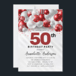 Burgundy Red Silver Balloon Glitter 50th Birthday Invitation<br><div class="desc">Modern Glam Burgundy Red Silver Balloon Glitter Sparkle Any Age Birthday Invitation</div>