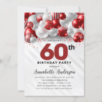 Burgundy Red Silver Balloon Glitter 60th Birthday