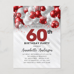Burgundy Red Silver Balloon Glitter 60th Birthday  Postcard