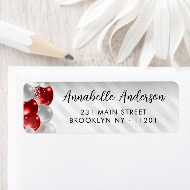 Burgundy Red Silver Balloon Glitter Birthday  (Insitu)