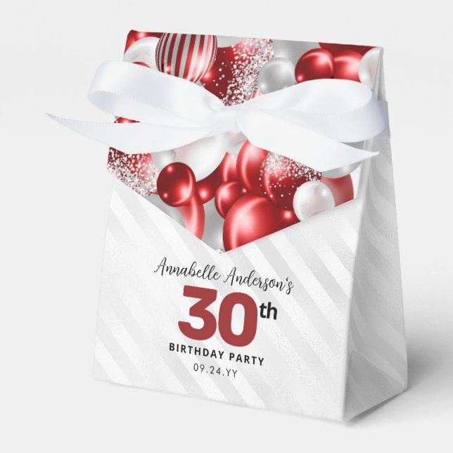 Burgundy Red Silver Balloon Glitter Favour Birthda Favour Box (Front Side)