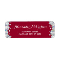 Burgundy Red Silver Diamond Glitter Return Address