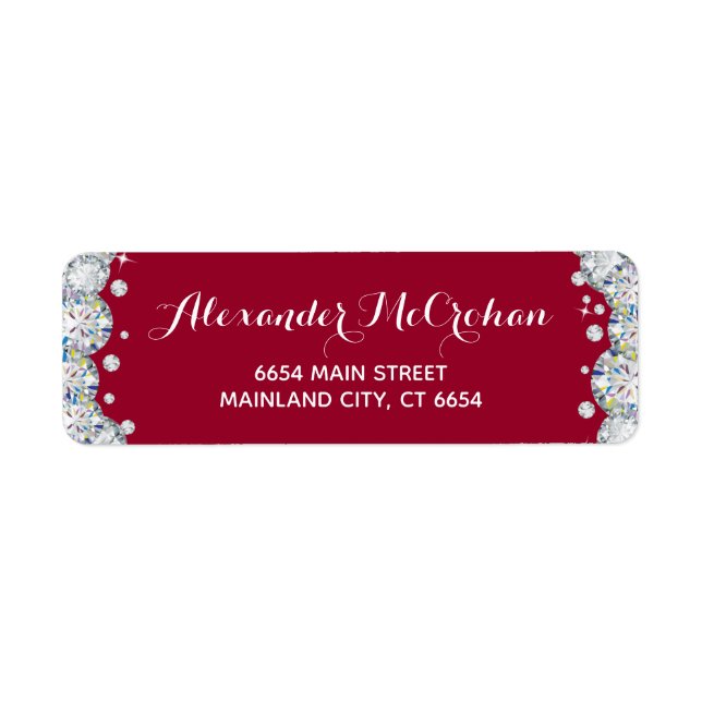 Burgundy Red Silver Diamond Glitter Return Address (Front)
