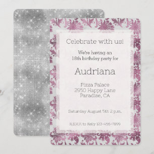 Burgundy Red Silver Floral Birthday Invitation