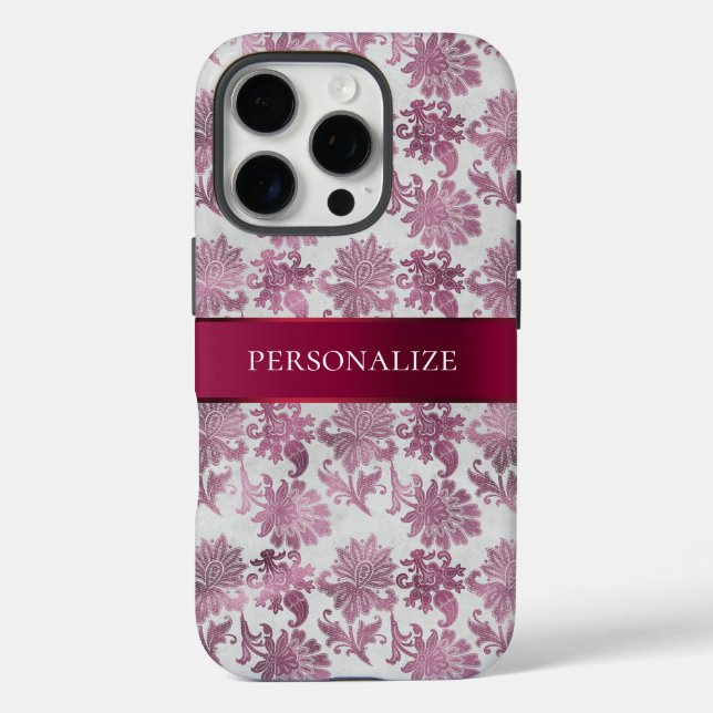 Burgundy Red Silver Floral Case-Mate iPhone Case (Back)
