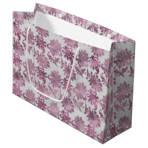 Burgundy Red Silver Floral Large Gift Bag