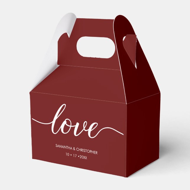 Burgundy red Simple & Elegant Love Wedding ScrIpt  Favour Box (Front Side)