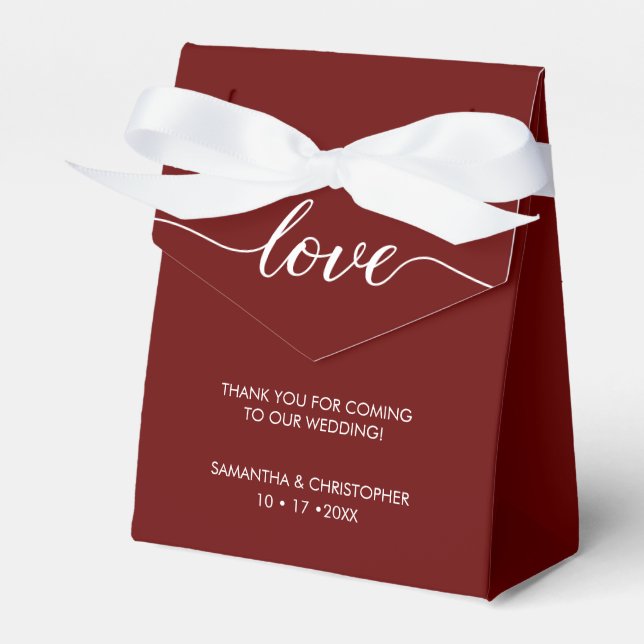 Burgundy red Simple & Elegant Love Wedding ScrIpt  Favour Box (Front Side)