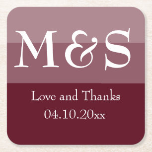 Burgundy Red Simple Modern Wedding Square Paper Coaster