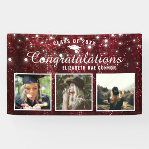 Burgundy Red Sparkle Graduation Photo Banner