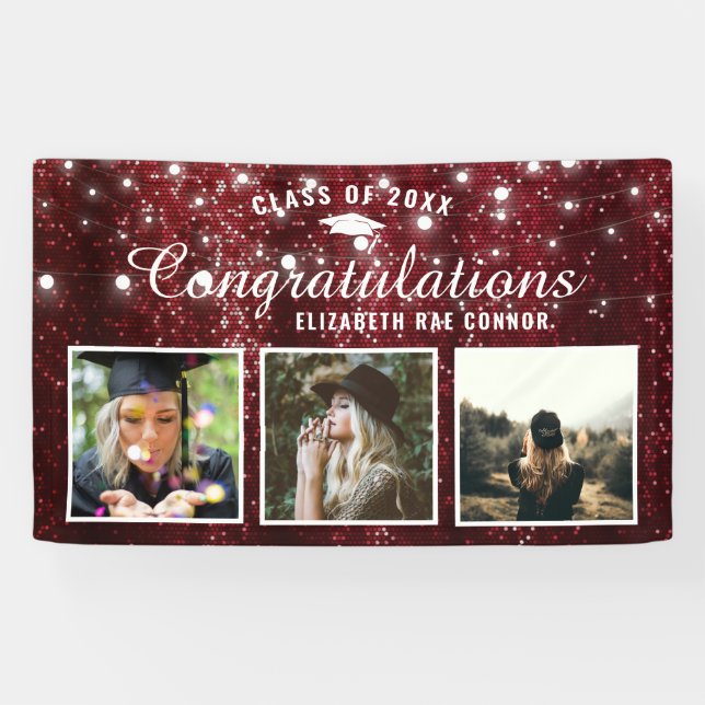 Burgundy Red Sparkle Graduation Photo Banner (Horizontal)