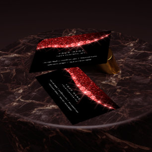 Burgundy Red Sparkly Diamond Glitter Glam Black Business Card