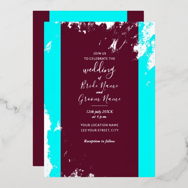 Burgundy Red Turquoise Blue Silver Grain Elegant (Front/Back)