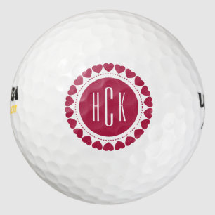 Burgundy Red Valentines Hearts Circle Golf Balls