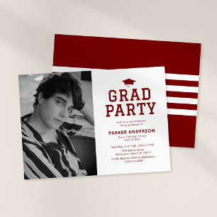 Burgundy Red Varsity Photo Graduation Party Invitation