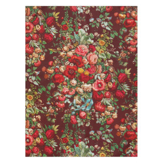 Burgundy Red Vintage Floral Chintz Cottage Garden Tablecloth