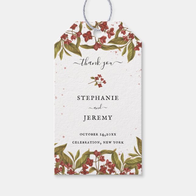 Burgundy Red Vintage Floral Wedding Gift Tag (Front)