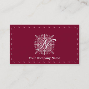 Burgundy Red Vintage Monogram Business Card