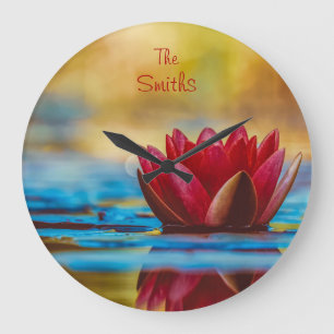 Burgundy Red Water Lily *personalise* Large Clock