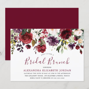 Burgundy Red Watercolor Bridal Shower Brunch Invitation