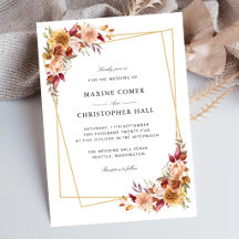 Burgundy Red Watercolor Floral Geometric Wedding