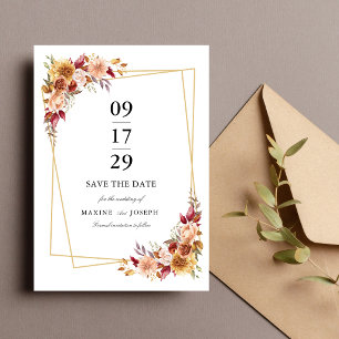 Burgundy Red Watercolor Floral Geometric Wedding Save The Date