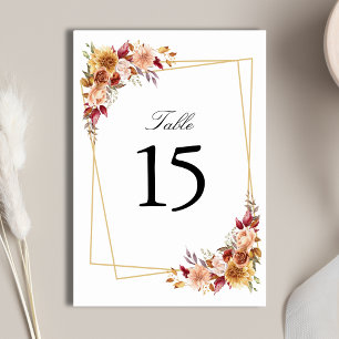 Burgundy Red Watercolor Floral Geometric Wedding Table Number