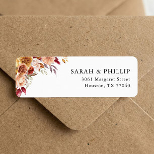 Burgundy Red Watercolor Floral Return Address