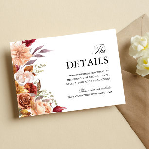 Burgundy Red Watercolor Floral Wedding Information Enclosure Card