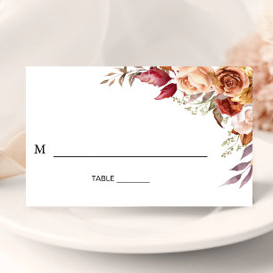Burgundy Red Watercolor Floral Wedding Place Card