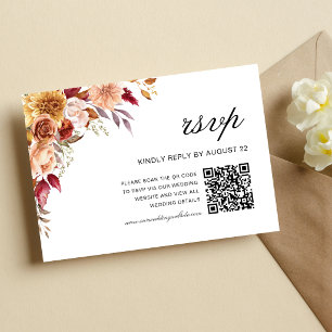 Burgundy Red Watercolor Floral Wedding QR Code RSVP Card