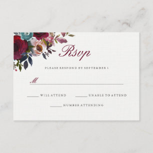 Burgundy Red Watercolor Floral Wedding RSVP Card