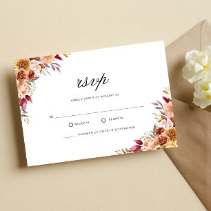 Burgundy Red Watercolor Floral Wedding RSVP Card