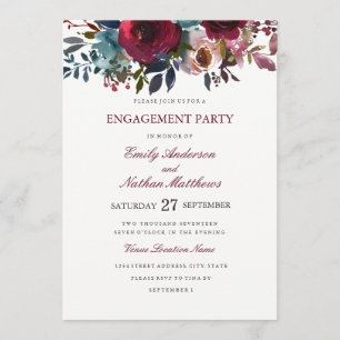 Burgundy Red Watercolor Wedding Engagement Party Invitation