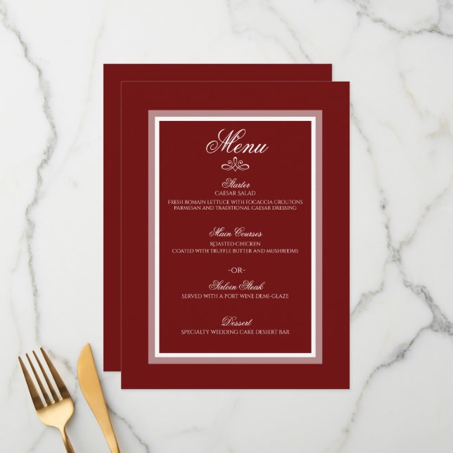 Burgundy red wedding flat menu (Front/Back In Situ)