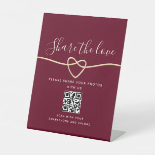 Burgundy Red Wedding QR Code Pedestal Sign